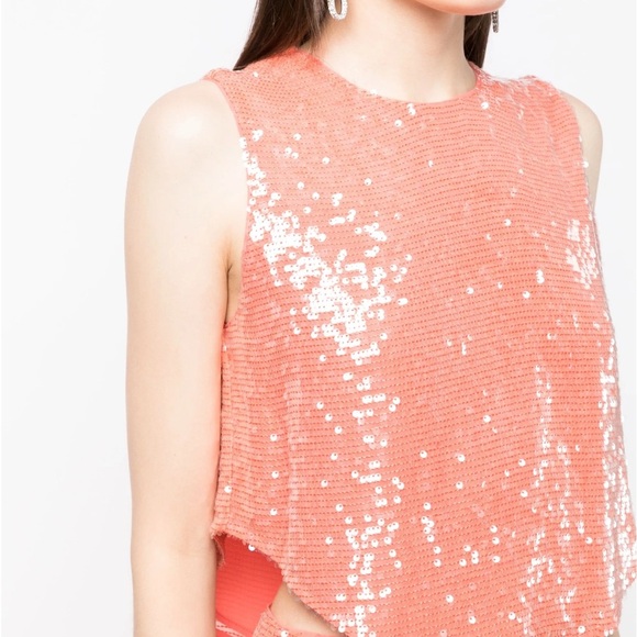 SALLY LAPOINTE Sequin Embellished Top Pants FULL SET in Coral Sz 12 US - Picture 12 of 14